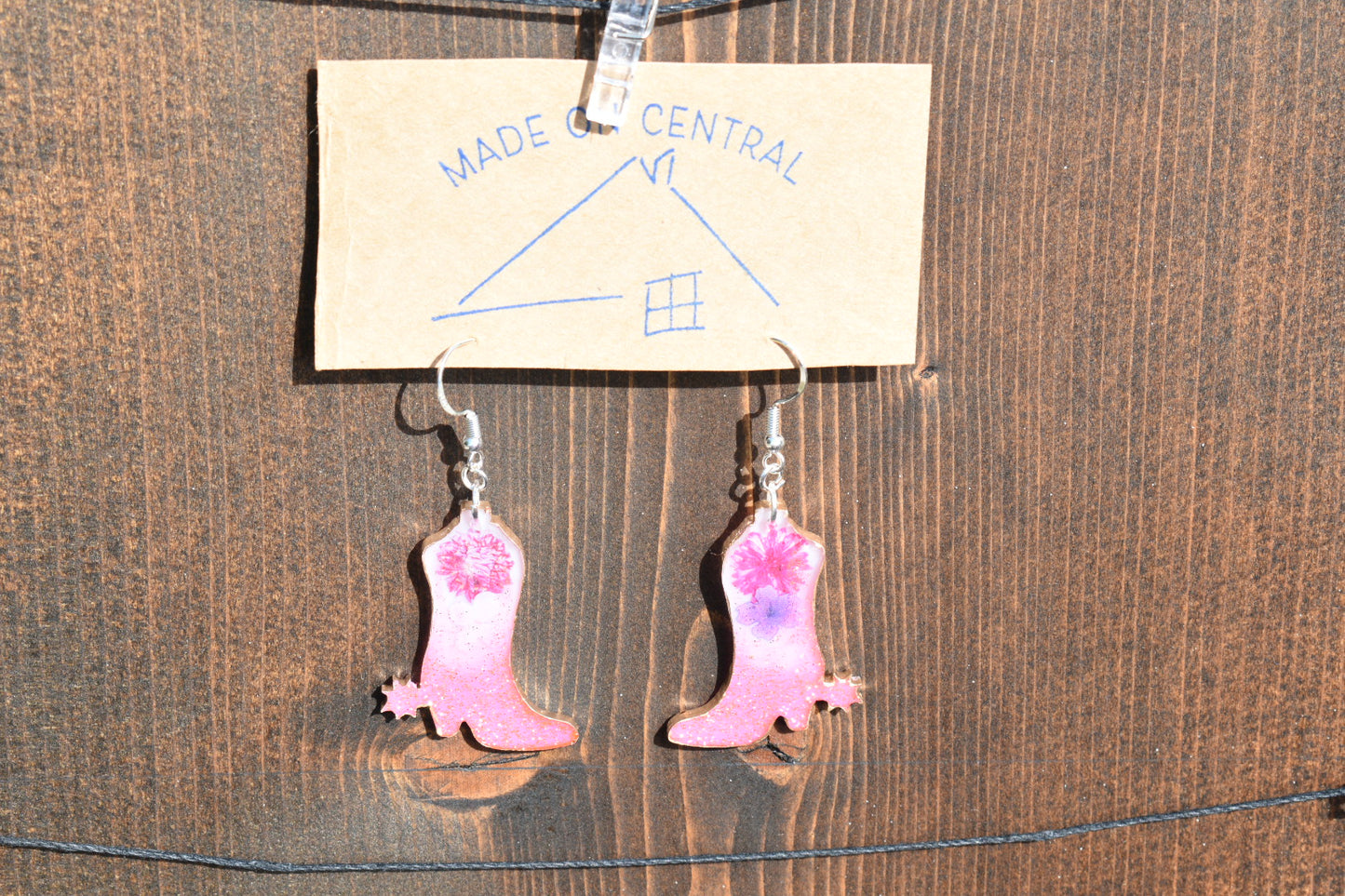 Pink Flower Boot Earrings