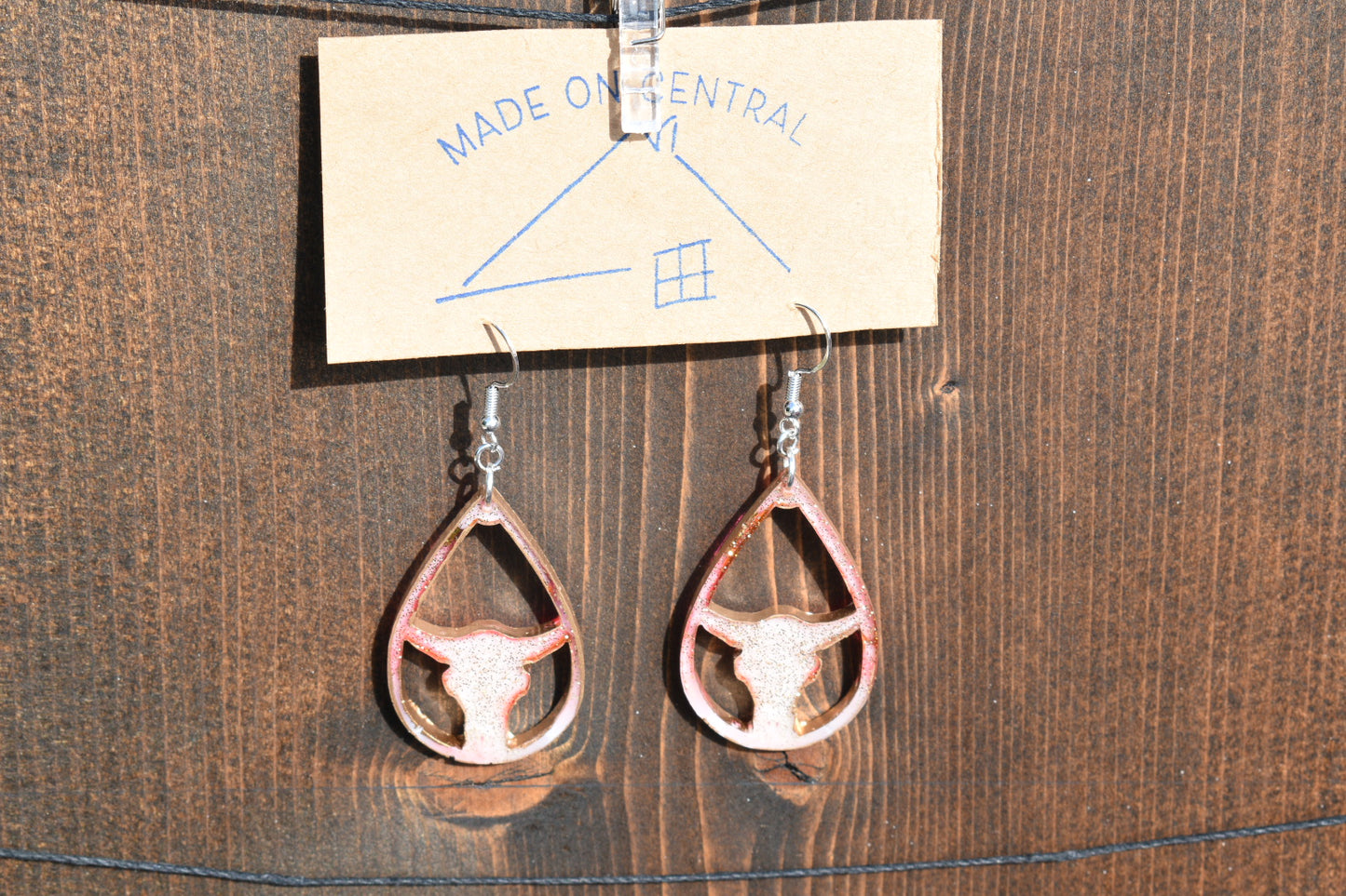 Pink Marble Cow Earrings