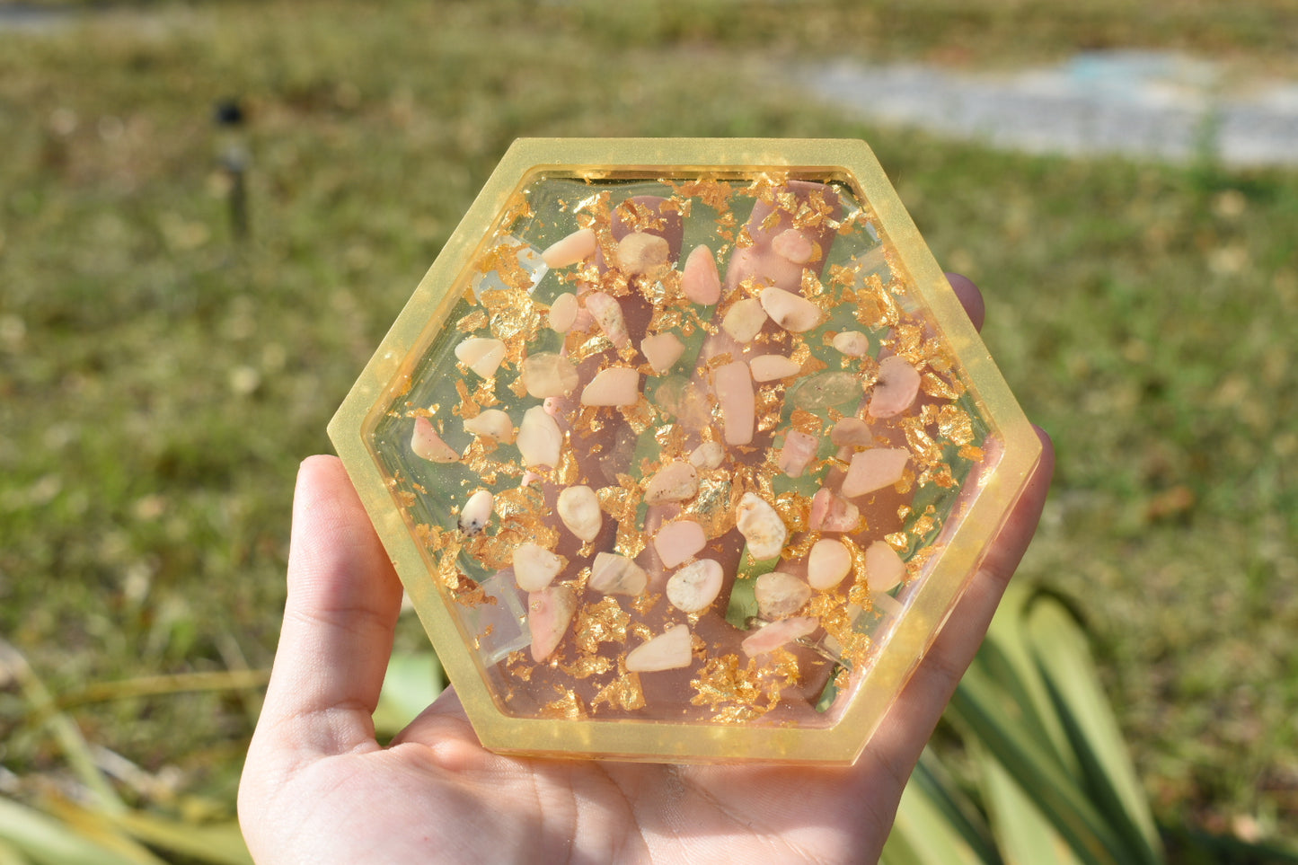 Rose Quartz and Gold Coaster