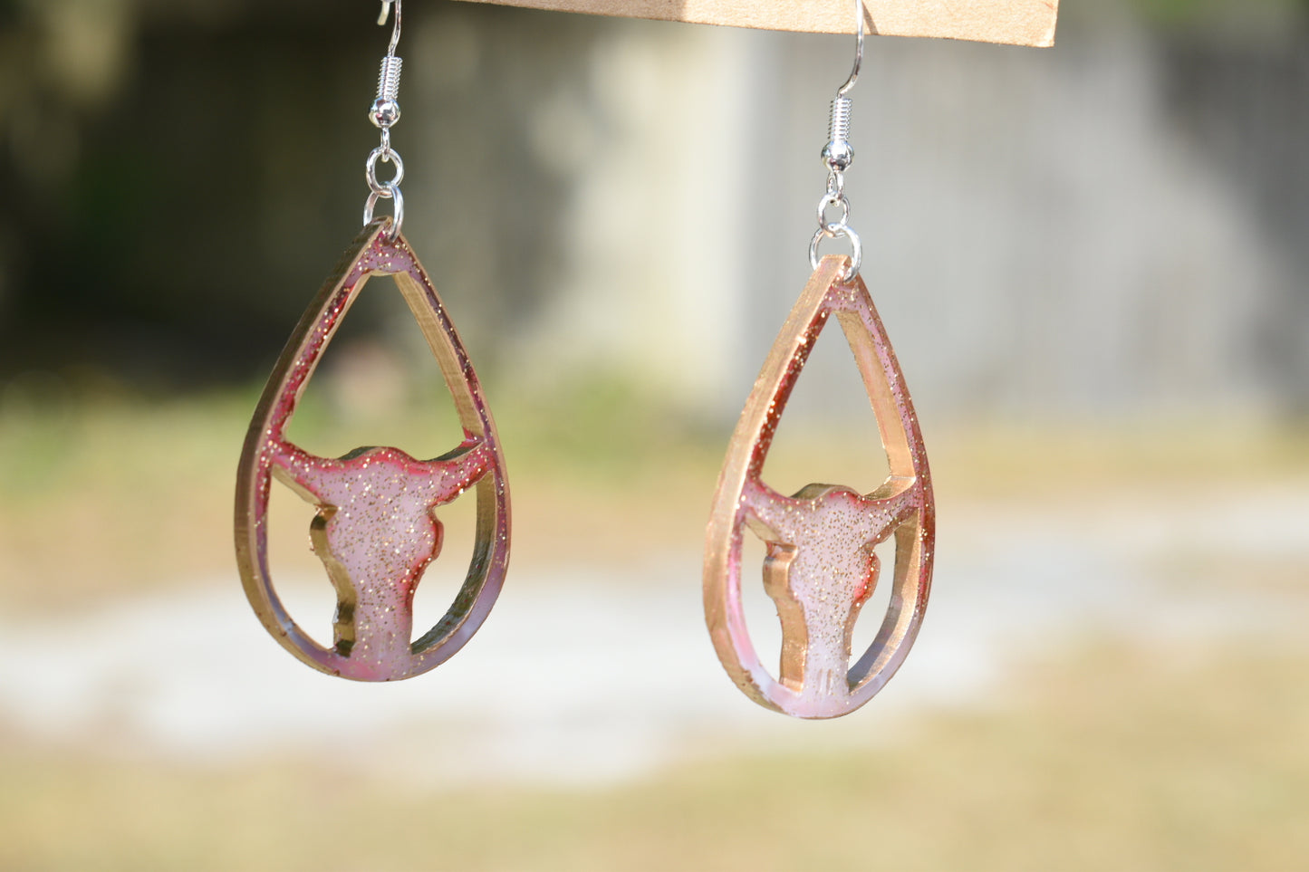 Pink Marble Cow Earrings