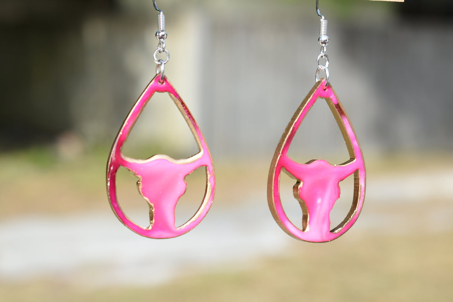 Pink Marble Cow Earrings